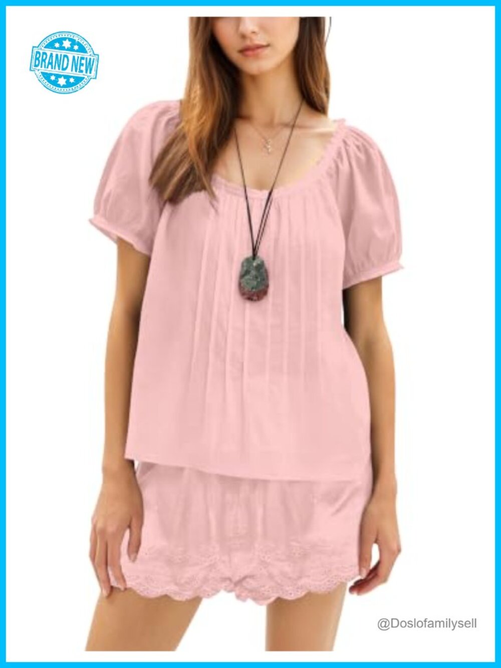 2 Piece Shorts Set Scoop Neck Puff Sleeve Ruffled Babydoll Lace Shorts
